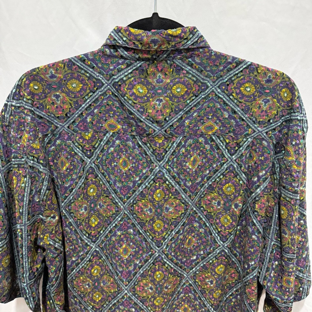 LaGebi Vintage Geometric Tapestry Print Button Up Shirt M Retro Festival Atrsy - Picture 8 of 11